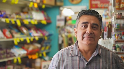 Hispanic store owner opening for business : Generative AI