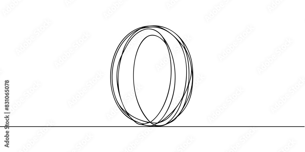 Poster number 0 in continuous line drawing style. line art of number zero. vector illustration. abstract dr