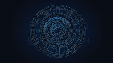 Fototapeta premium Vector wireframe representation of a gear on a dark blue background.