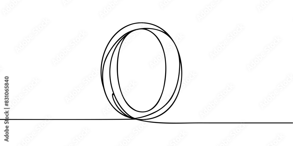 Poster number 0 in continuous line drawing style. line art of number zero. vector illustration. abstract dr