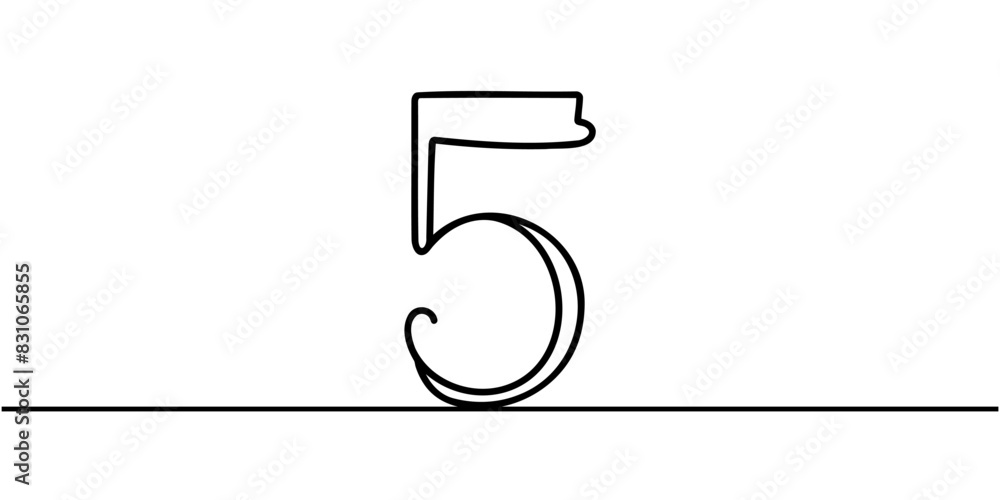 Aufkleber number 5 in continuous line drawing style. line art of number five. vector illustration.