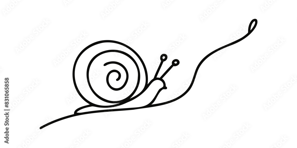 Wall mural snail continuous one line drawing of isolated,