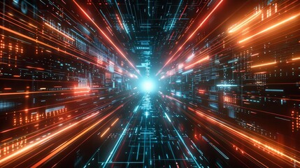 Fototapeta premium abstract technology background with glowing neon fast speed light in empty space futuristic scifi 3d illustration