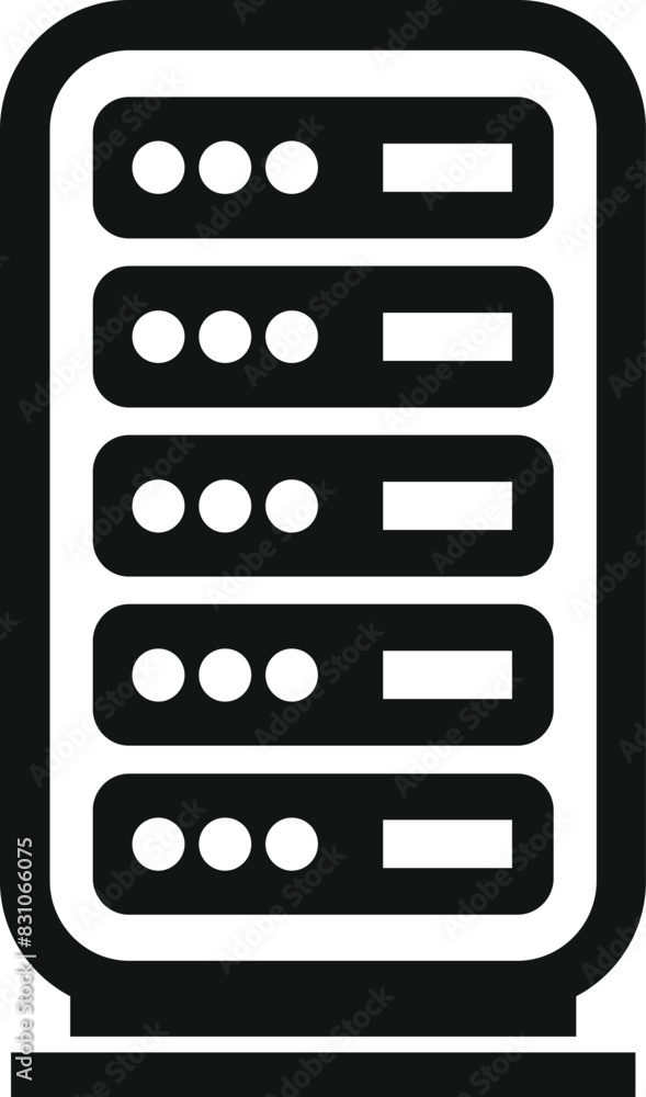 Poster black and white icon of a server rack symbolizing data storage and network infrastructure