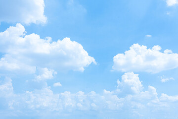 A bright sunny day with fluffy white clouds in a clear blue sky