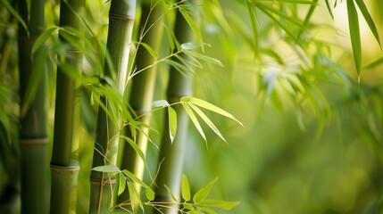Detailed view of a healthy bamboo plant with numerous green leaves in focus