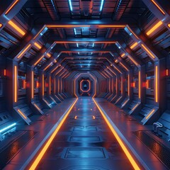 Futuristic sci-fi spaceship corridor tunnel