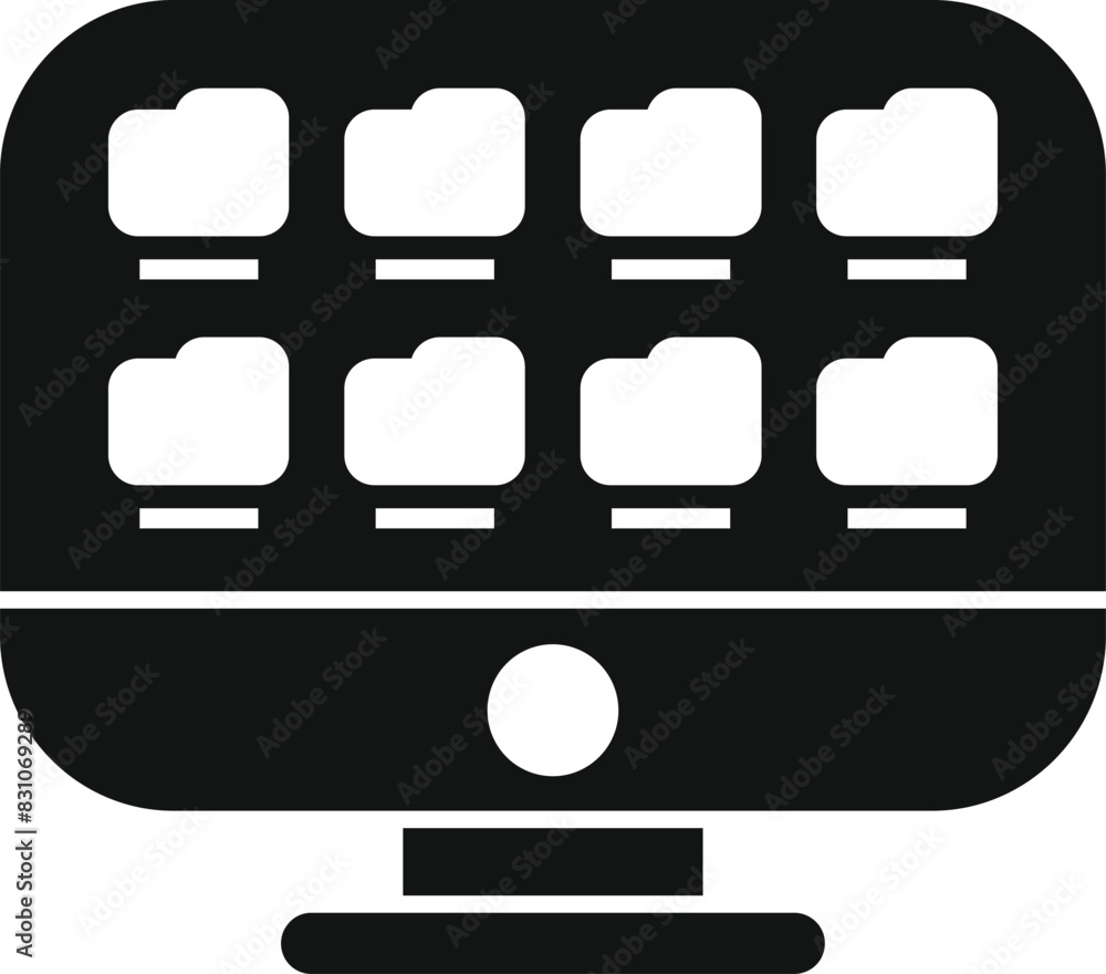 Poster vector illustration of a monitor with a grid of folder icons, symbolizing data organization and stor