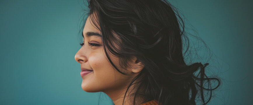 close up view of young beautiful indian woman face