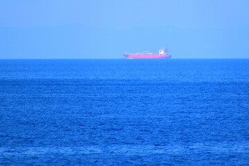 red big ship on aegean sea water
