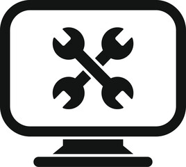 Computer repair concept icon with technical support and maintenance service for information technology. Wrench tool for fixing and troubleshooting hardware and software problems