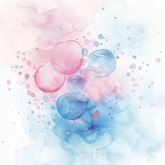 Soft pink and turquoise watercolor backdrop featuring bubbles.