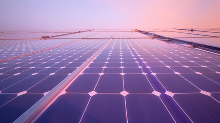 A close-up shot of a solar panel array against a solid lavender background, the panels'...