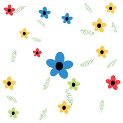 Decorative flowers and leaves. Cute Floral Pattern with Simple Small Flowers