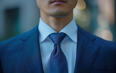 Macro shot of a Japanese individual in formal attire