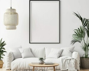 A bright and airy living room with a white sofa, coffee table, and plants