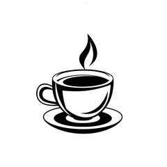 Obraz premium Black and White Coffee Cup Icon with Steam Symbolizing Fresh Morning Brew on White Background