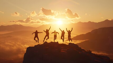 silhouettes of people on the top of the mountain