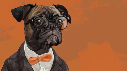 Obraz premium dapper canine humorous intellectual dog in stylish suit and glasses trendy pet costume digital illustration
