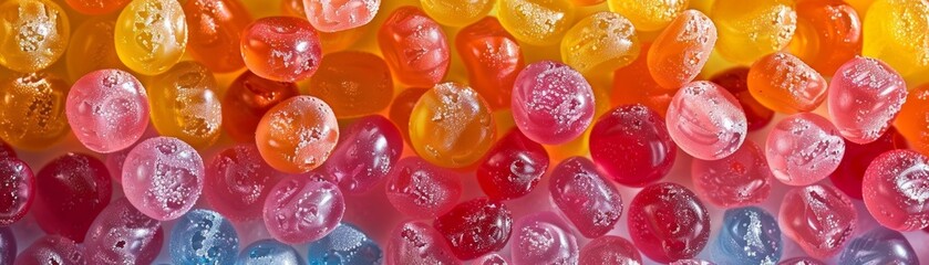 Colorful tiny sweets in the background.