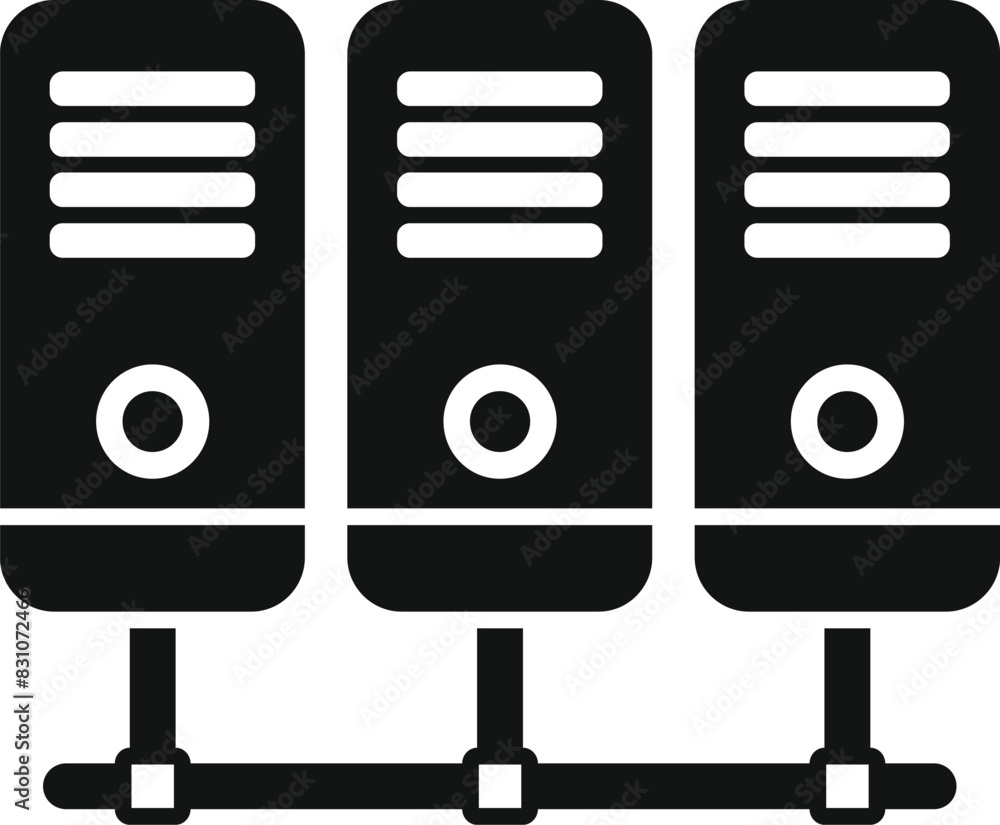 Poster vector illustration of three linked server units for networking and data center themes