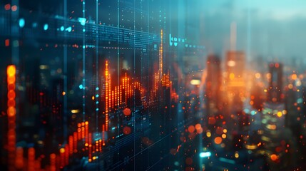 Obraz premium A financial graph with an orange and blue color scheme, showcasing stock market trends on an abstract background.