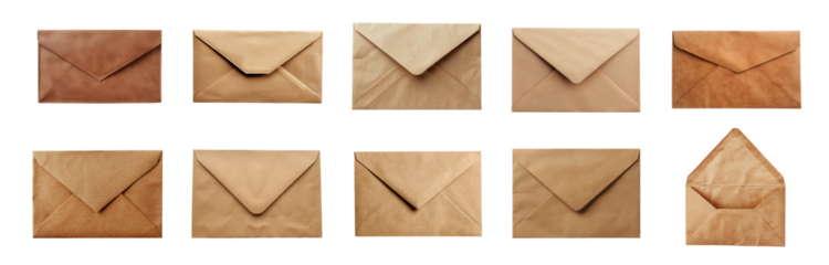 Vintage brown paper envelopes set, cut out - stock png.