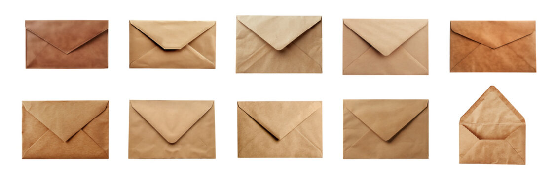 Vintage brown paper envelopes set, cut out - stock png.