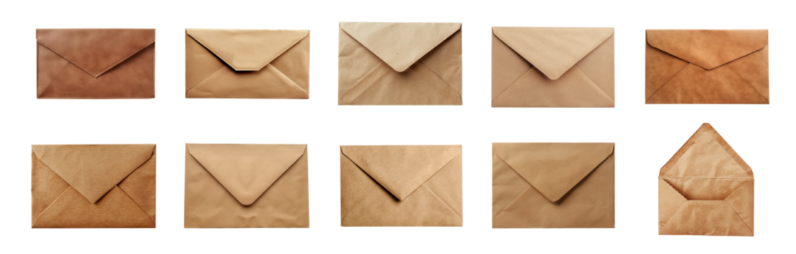Vintage brown paper envelopes set, cut out - stock png.
