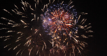 Golden Firework celebrate anniversary independence day night time celebrate national holiday. Countdown to new year 2024 party time event. Happy new year 2025, 4th of july holiday festival concept