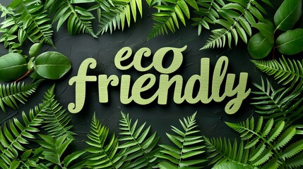 Green Eco friendly text with leaves around for any purposes