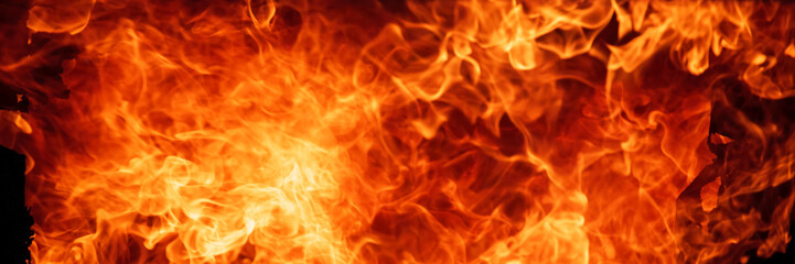 Banner Fire explosion flammable car fire on street smoke, hot danger flame burning effect. Fire...
