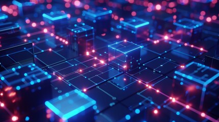Fototapeta premium A computer generated image of a cityscape with blue and red lights