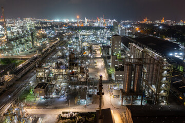 Petroleum chemical factory illuminated at night