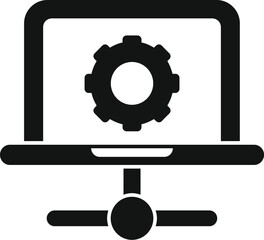 Black and white illustration of a laptop with a cogwheel icon, symbolizing software settings or system configuration