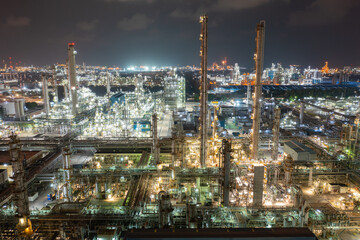 Petroleum chemical factory illuminated at night