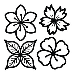 Set of Hibiscus Flower outline icon black vector on white background