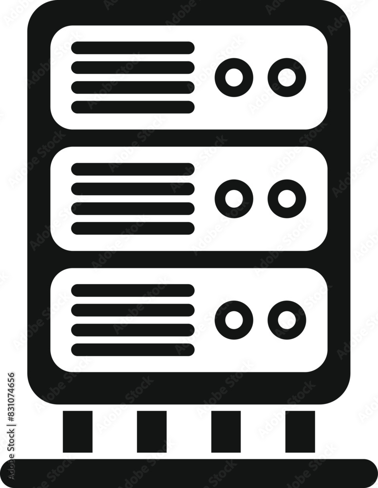 Poster simplistic vector icon depicting a server rack, suitable for web and technology themes