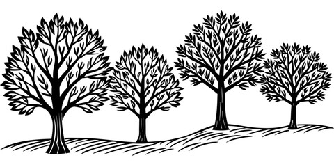 a collection of black and white illustrations of trees