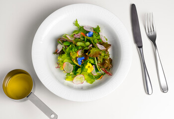 Fresh Green Salad with Edible Flowers

