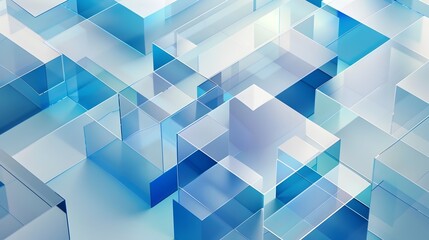 Translucent Geometric Shapes in Icy Blue Gradient Background