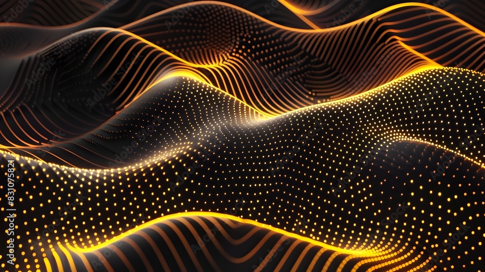 Poster captivating luminous waves of pulsating digital art visualization