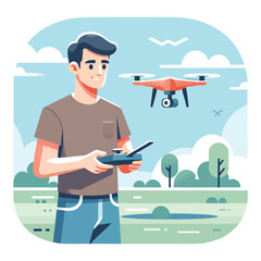 Illustration of a man flying a drone with a remote control