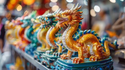Fototapeta premium extravagant artistry creative asian sculptor in urban hong kong market colorful dragon statue decorat
