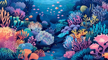 Underwater landscape. fish, algae and coral reefs are beautiful and colorful. background with sea vegetation and animals