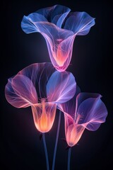 Group of Purple Flowers on Black Background