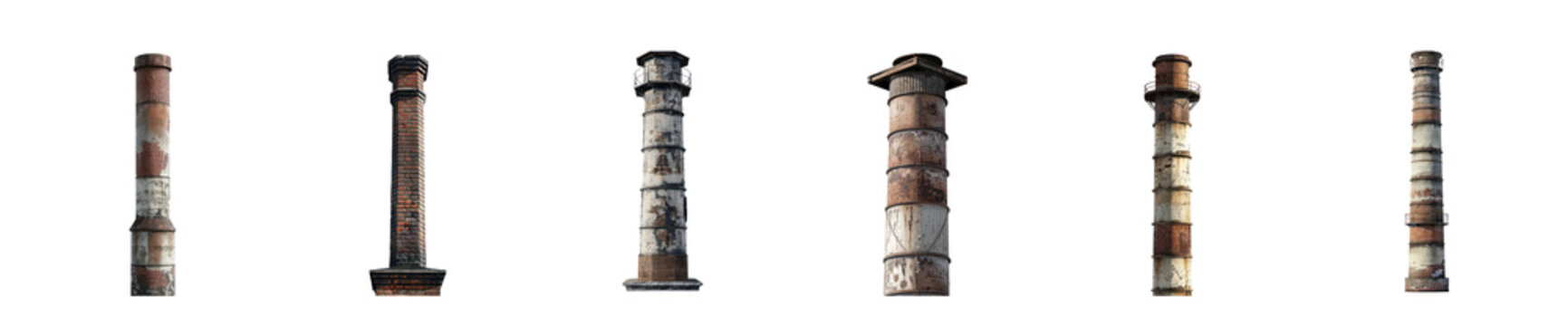 Vintage old chimneys collection, cut out - stock png.