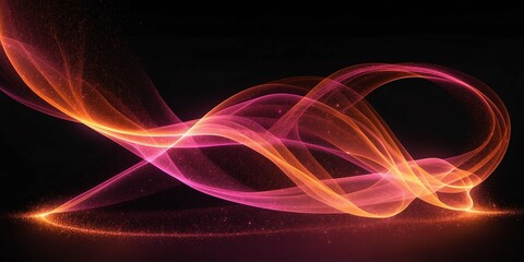 abstract luminous pink and orange curve trail of glowing glitters on plain black banner design background