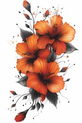 Orange Flowers Painting on White Background