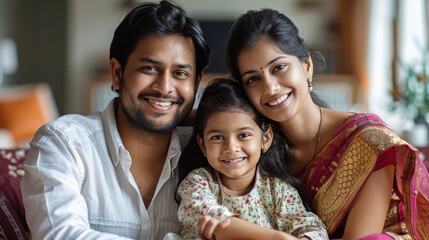 Fototapeta premium happy indian family sitting together at home